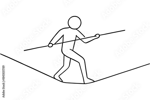 Minimalist line art of tightrope walker balancing with pole