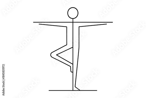 Minimalist tree pose yoga silhouette in black and white line art style