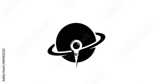 Stylized Planet with Probe: A Symbol of Space Exploration and Discovery.