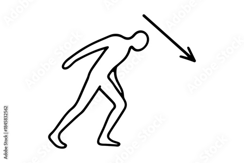 Dynamic silhouette of person running downward with arrow indicating descent