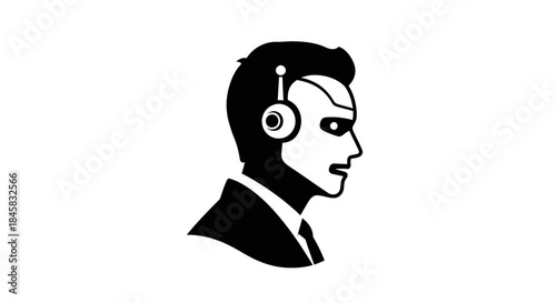 Futuristic man with headphones and a suit profile silhouette.