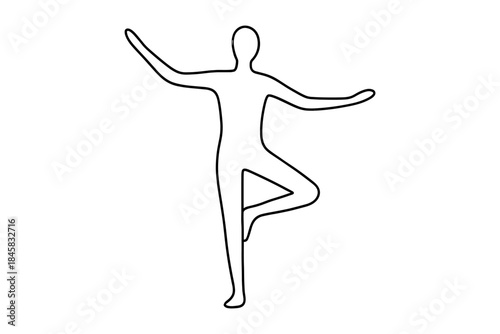 Minimalist yoga pose outline: simple tree pose silhouette art for wellness designs
