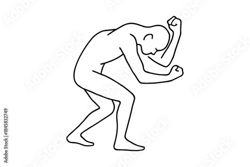 Minimalist line art figure in dynamic pose expressing strength and movement