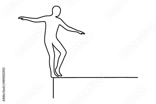 Minimalist silhouette of person balancing on tightrope