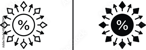 Percentage sign with outward arrows icon for interest rates and financial growth