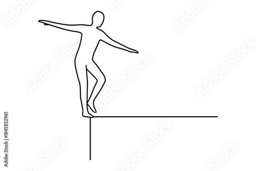 Elegant line art of balancing person walking on tightrope reflecting minimalism