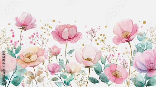 watercolor botanical Rose flower flowers texture template background.Elegant wedding invitation card background . Minimal hand painted Design for wedding or Valentine's Day