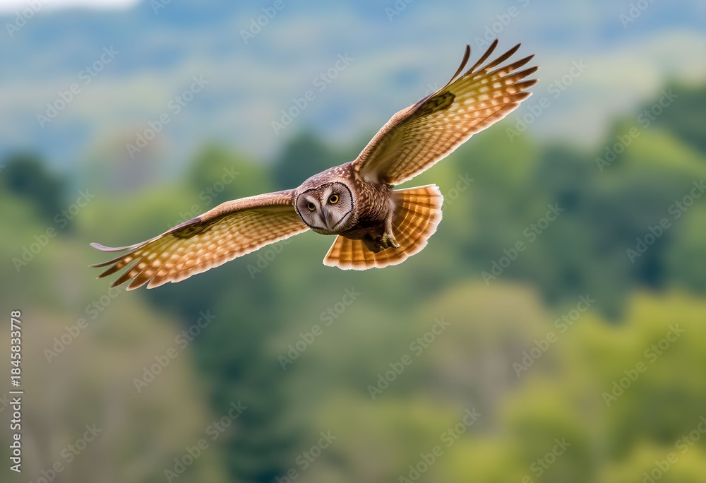 Fototapeta premium A view of a Tawny Owl in flight
