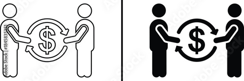 Money Transfer Icon. P2P Payment, Financial Exchange, and Deal Vector