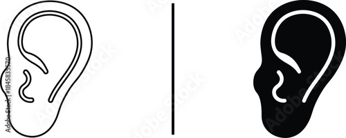 Human Ear Icon. Hearing, Listening, Sound, Audio, and Anatomy Vector