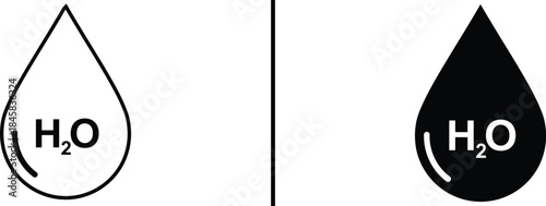 H2O Water Droplet Icon. Chemistry, Hydration, Fluid, Science, and Liquid Element Vector