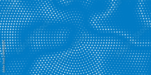 Blue halftone background. Digital gradient. Abstract backdrop with circles, point, dots. Dotted pattern. Futuristic panel Vector illustration