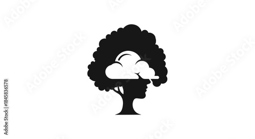 Creative Mind Tree Logo with Cloud Brain Silhouette.