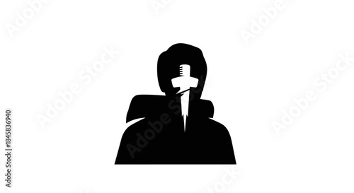 Silhouette of a person holding a cross symbol.