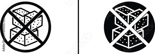 No Sugar Icon. Sugar Free, Prohibited Cube, Dietary Restriction, and Warning Vector