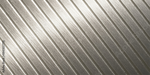 Brushed silver aluminum sheet metal texture with a gray corrugated striped pattern background
