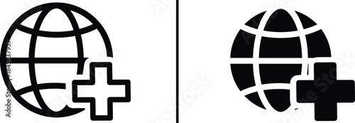 Global Health Icon. Add World, International Service, Network, and Plus Vector