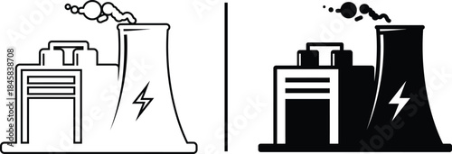 Power Plant Icon. Electricity Generation, Factory, Industrial, and Energy Vector