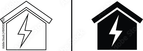 Residential Electricity Icon. House Power Supply, Smart Home Energy, and Building Vector