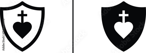 Religious Shield Icon. Heart, Cross, Faith Protection, Medical, and Charity Vector