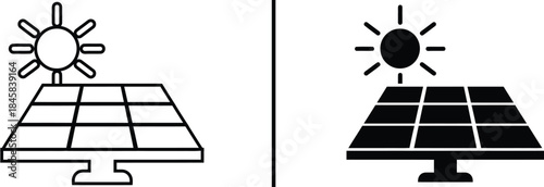 Solar Panel Icon. Renewable Energy, Photovoltaic Cell, Sun, and Power Vector