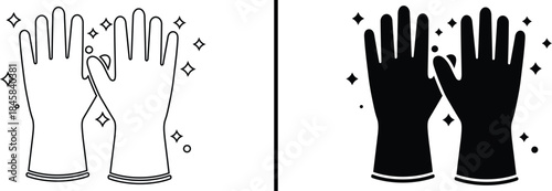Rubber Cleaning Gloves Icon. Protection, Sanitation, and Sparkle Vector Symbol