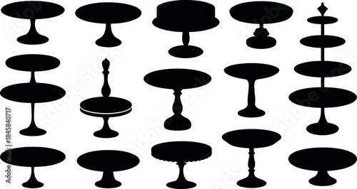 Set of silhouetted table geometrical shape icons