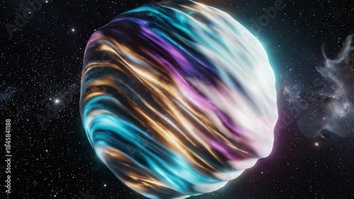 Abstract Planet with Dynamic Light and Color Rendering Against Starfield Background