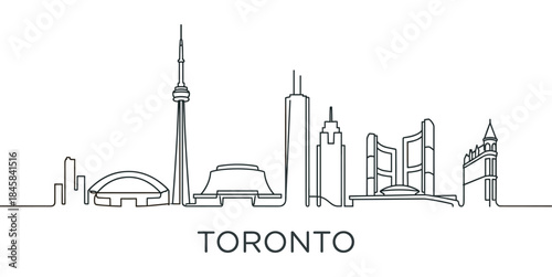 Continuous single line drawing of a city skyline with famous landmarks and modern architecture, a minimalist urban landscape illustration in a simple black outline style
