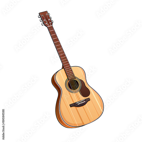 Detailed Acoustic Guitar Vector Cartoon Illustration