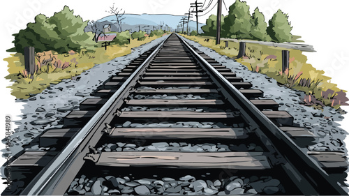 Cartoon Railroad Track with Black Object Illustration