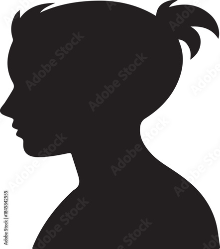 Black silhouette profile of a woman with hair in a ponytail female head