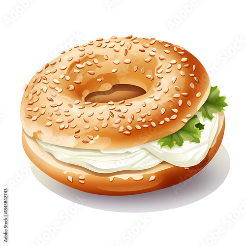 Delicious Bagel with Cream Cheese Vector Illustration