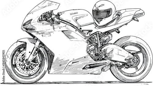 Motorcycle with Helmet Vector Drawing for Professional Use