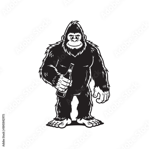 Beer Drinking Bigfoot Yeti Cartoon SVG