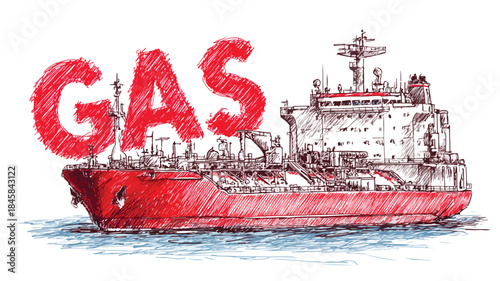Gas Tanker Drawing with 'Gas' Word - Industrial Vehicle Illustration