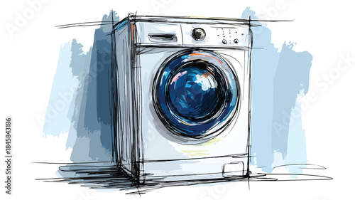 Professional Washing Machine Drawing with Blue Lens Vector Illustration