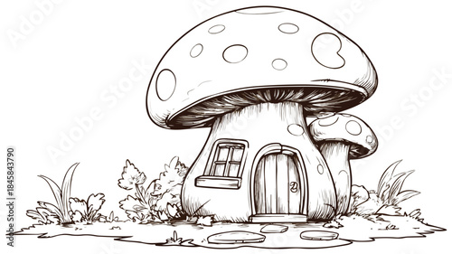 Enchanting Mushroom House Vector Illustration for Fantasy Designs
