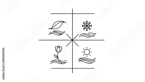 Seasons of Change: A minimalist illustration elegantly captures the essence of the four seasons, each represented by a simple yet symbolic element.