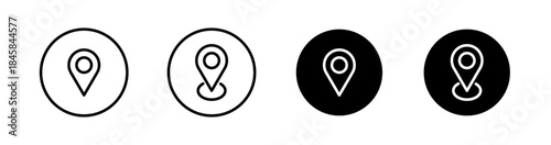 Location pin icons in outline and solid styles, Map marker symbol set, Navigation and geolocation icons, GPS pointer UI elements, Location icon collection, Vector illustration.