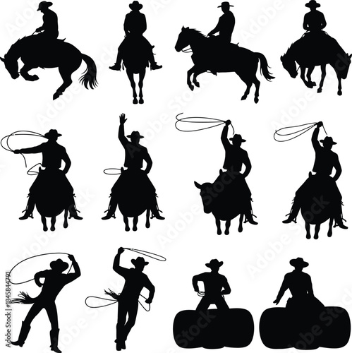 Cowboy and rodeo activity silhouettes collection