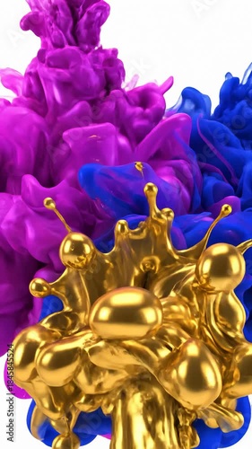 Ink Dropping and Mixing Into Water on White Background, Abstract Art