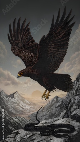 an eagle hunting a snake