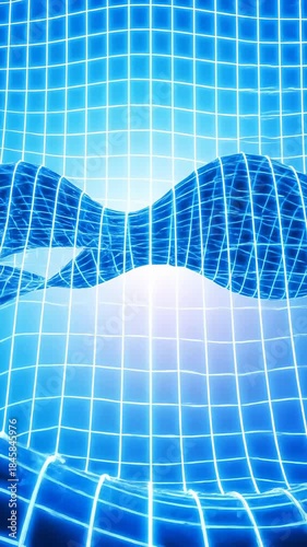 Abstract Grid Deforming With Gravity, Bright Blue Futuristic Design