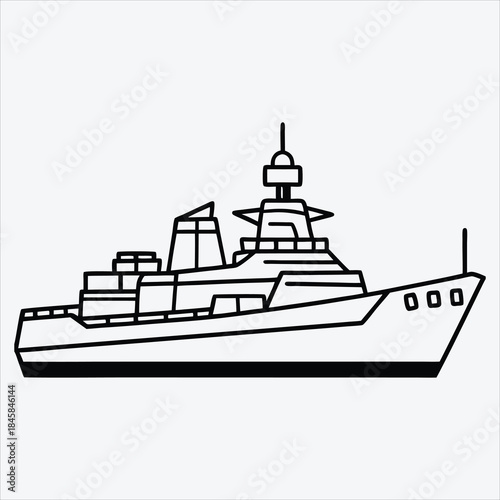 Destroyer line art White background illustration Generative Ai