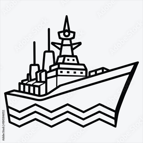 Destroyer line art White background illustration Generative Ai