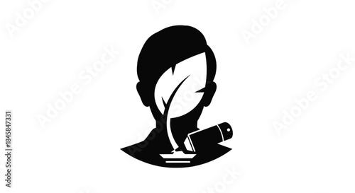Silhouette of a person with a leaf growing from their head and a microscope.