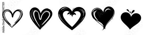 hand drawn heart silhouettes set love and romance brush style vector illustration