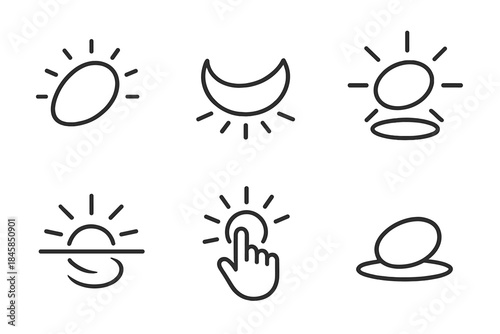 Luminous Line Icons. Line style icons of Bright Weight: luminous pebble, curved shine, floating light mass, bending reflection,