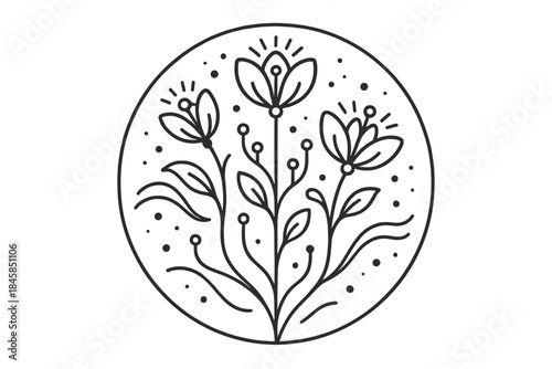 Circuit Bloom Icons. Line style vector icons of Code in Bloom: circuit flowers, glowing petals, curved stems, radiant nodes,